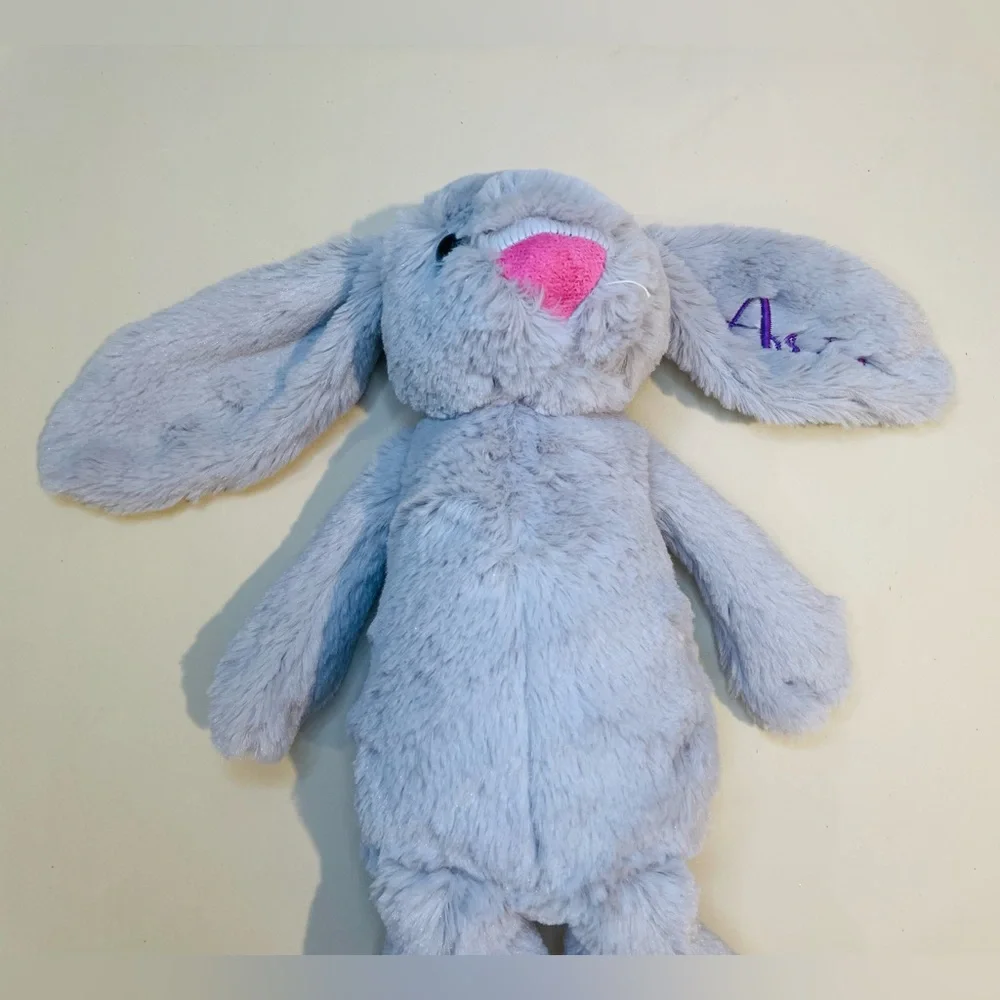 Jellycat London Gray Bashful Bunny Plush Toy Medium 12” Personalized “Arie”‎